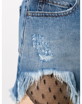 point d'esprit-detail denim shorts