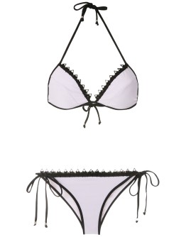 lace trim triangle bikini set 