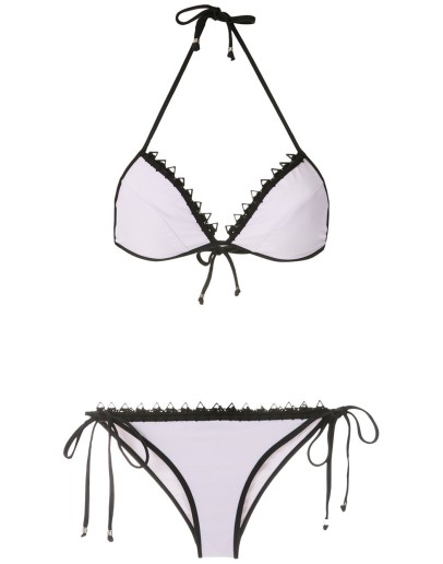 lace trim triangle bikini set 