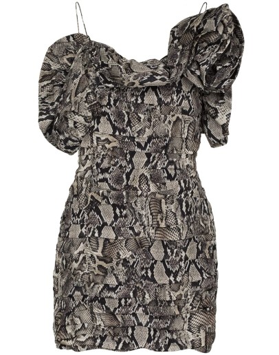 snake-print off-the-shoulder mini dress