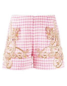 bead-embellished check shorts