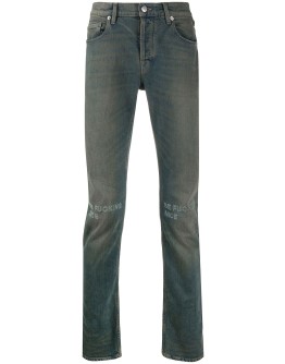 slogan print straight leg jeans
