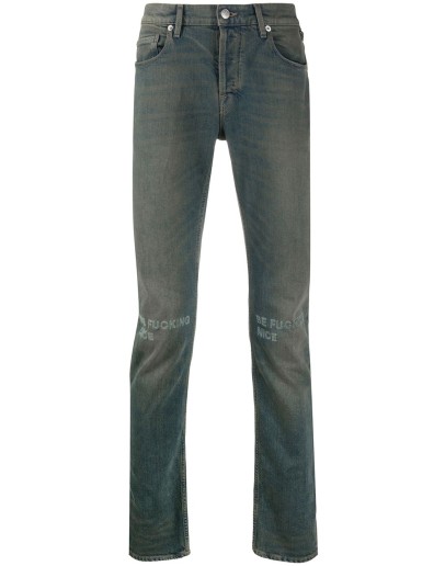 slogan print straight leg jeans