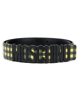 logo-buckle check belt
