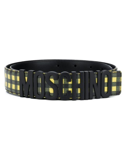 logo-buckle check belt