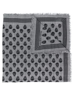 Skull houndstooth print fringed scarf