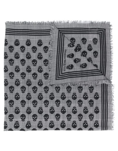 Skull houndstooth print fringed scarf
