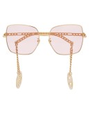 detachable-charm square-frame sunglasses