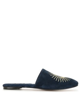 sun and moon embroidered mules