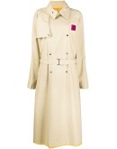 patch-embellished oversized trench coat