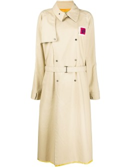 patch-embellished oversized trench coat