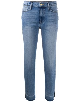 high-rise raw-edge jeans