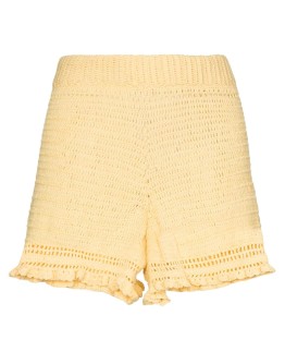 ruffled crochet-knit shorts