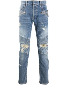 distressed slim-fit jeans
