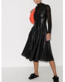 pleated faux leather midi dress