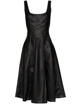 pleated faux leather midi dress