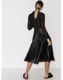 pleated faux leather midi dress
