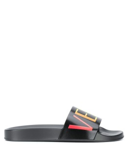 logo print embossed insole slides