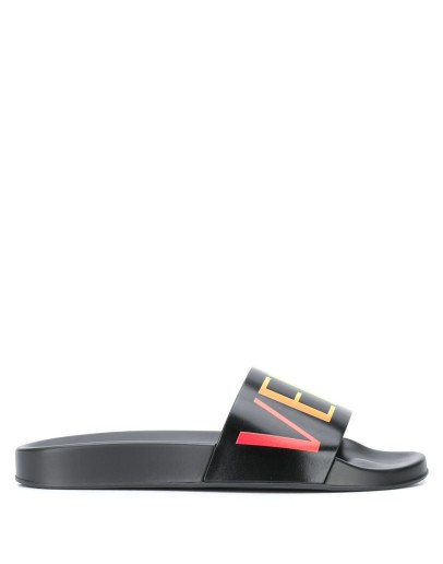 logo print embossed insole slides