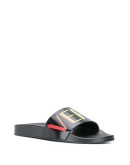 logo print embossed insole slides