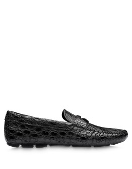 crocodile-effect penny-slot loafers