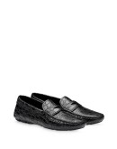 crocodile-effect penny-slot loafers