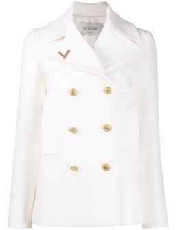V-plaque double-breasted jacket