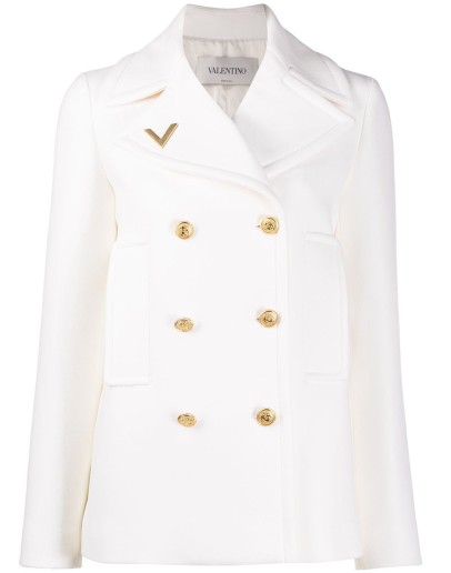 V-plaque double-breasted jacket