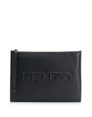 logo embossed zip clutch