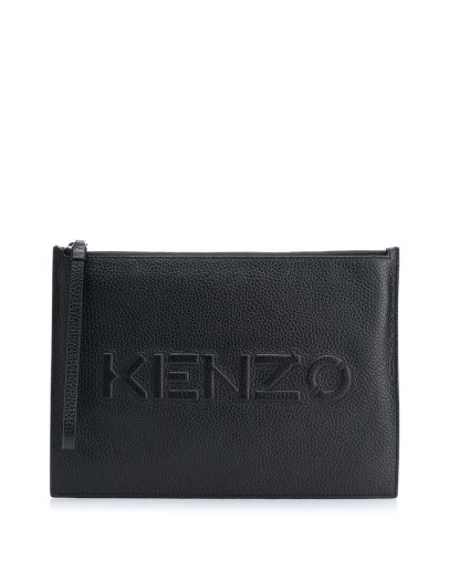 logo embossed zip clutch
