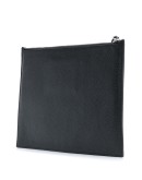 logo embossed zip clutch