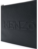 logo embossed zip clutch