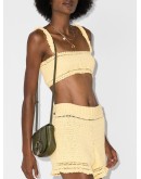 cropped ruffled crochet-knit top