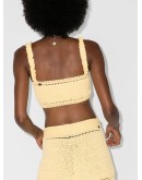 cropped ruffled crochet-knit top