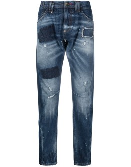 skull on fire slim-fit jeans