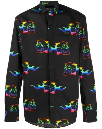 long-sleeved skull print shirt
