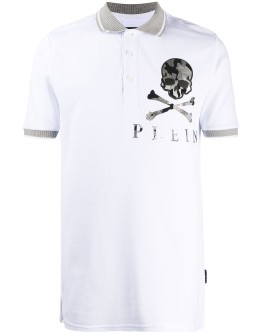 camouflage skull-print polo shirt