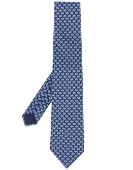 strap-print silk tie