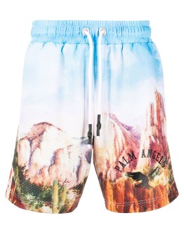 landscape-print logo track shorts