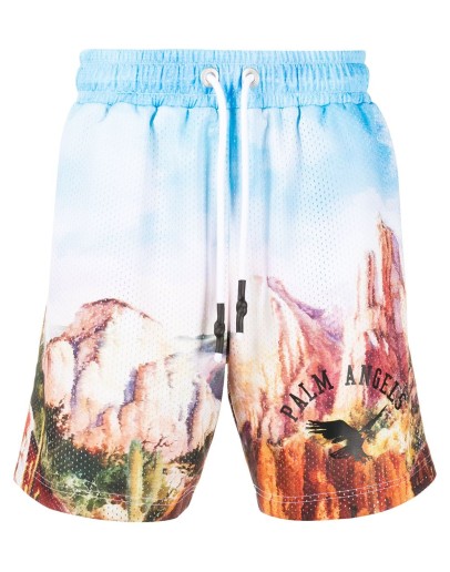 landscape-print logo track shorts