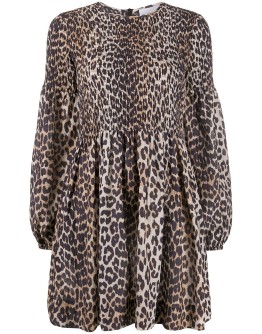 leopard print long-sleeve dress