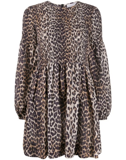 leopard print long-sleeve dress