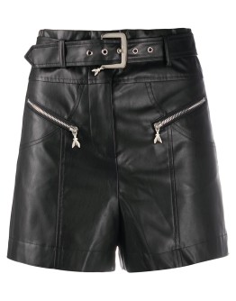 belted faux-leather shorts