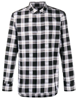embroidered-logo checkered shirt