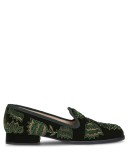 velvet beaded square-toe slippers