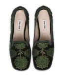 velvet beaded square-toe slippers