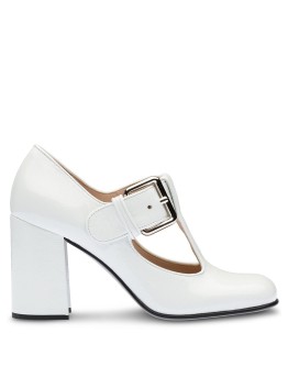 side buckle square toe pumps