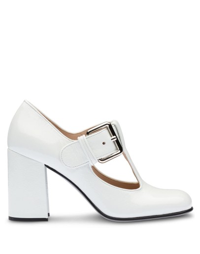 side buckle square toe pumps