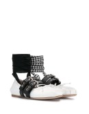 strappy ballerina pumps with mismatch ankle ties
