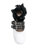 strappy ballerina pumps with mismatch ankle ties